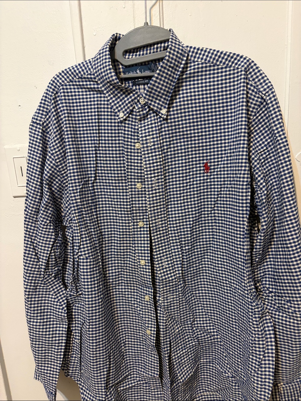 Ralph Lauren Navy and White Checked Button-Down Shirt